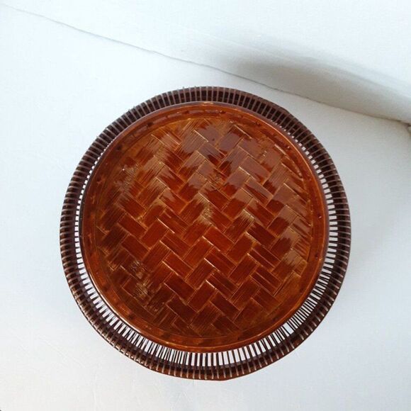 Vintage RARE Asian Brown Basket Food Storage 10in - Picture 6 of 12